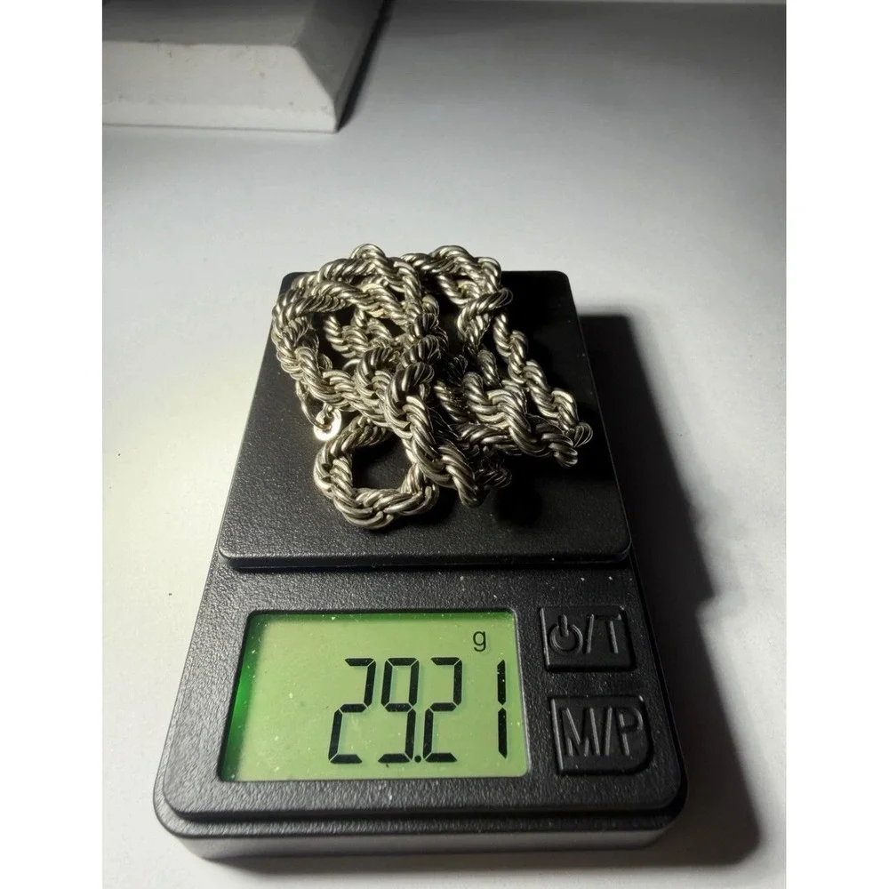 925 Sterling Silver Rope Chain Necklace 29.21g Heavy Twisted Link Mens Jewelry